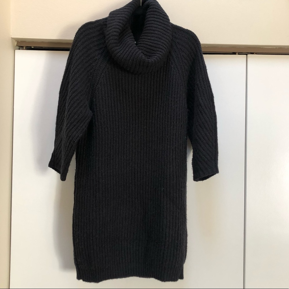Black Chunky Funnel Neck Wool Blend Sweater Dress